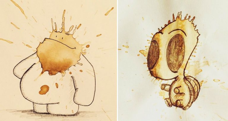Biến vết đổ cà phê thành bức tranh quái vật hàng nghìn người mê